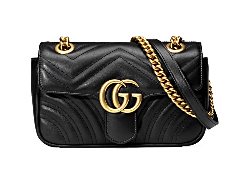 Gucci Mini GG Marmont Flap Bag Matelasse Chevron Black Leather