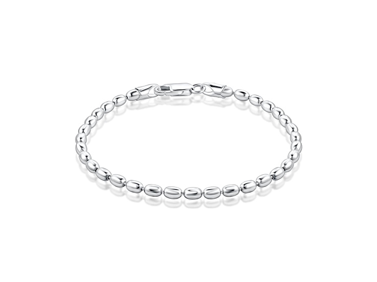 Sterling Silver 3MM Italian Oval Bead Ball Strand Chain Bracelet