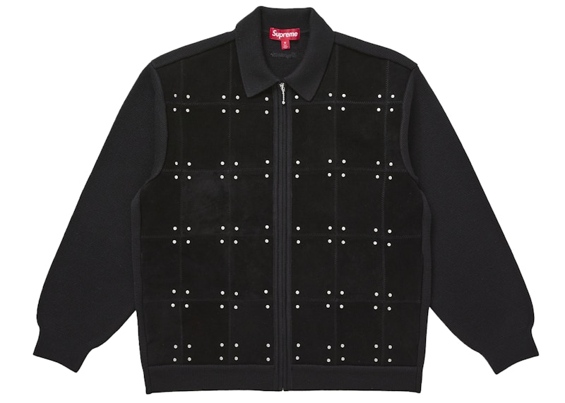 Supreme Studded Suede Zip Up Cardigan Black Men's - FW25 - US