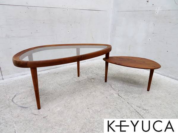 3/3締切】keyuca ケユカ ガラステーブル ローテーブル ウォールナット