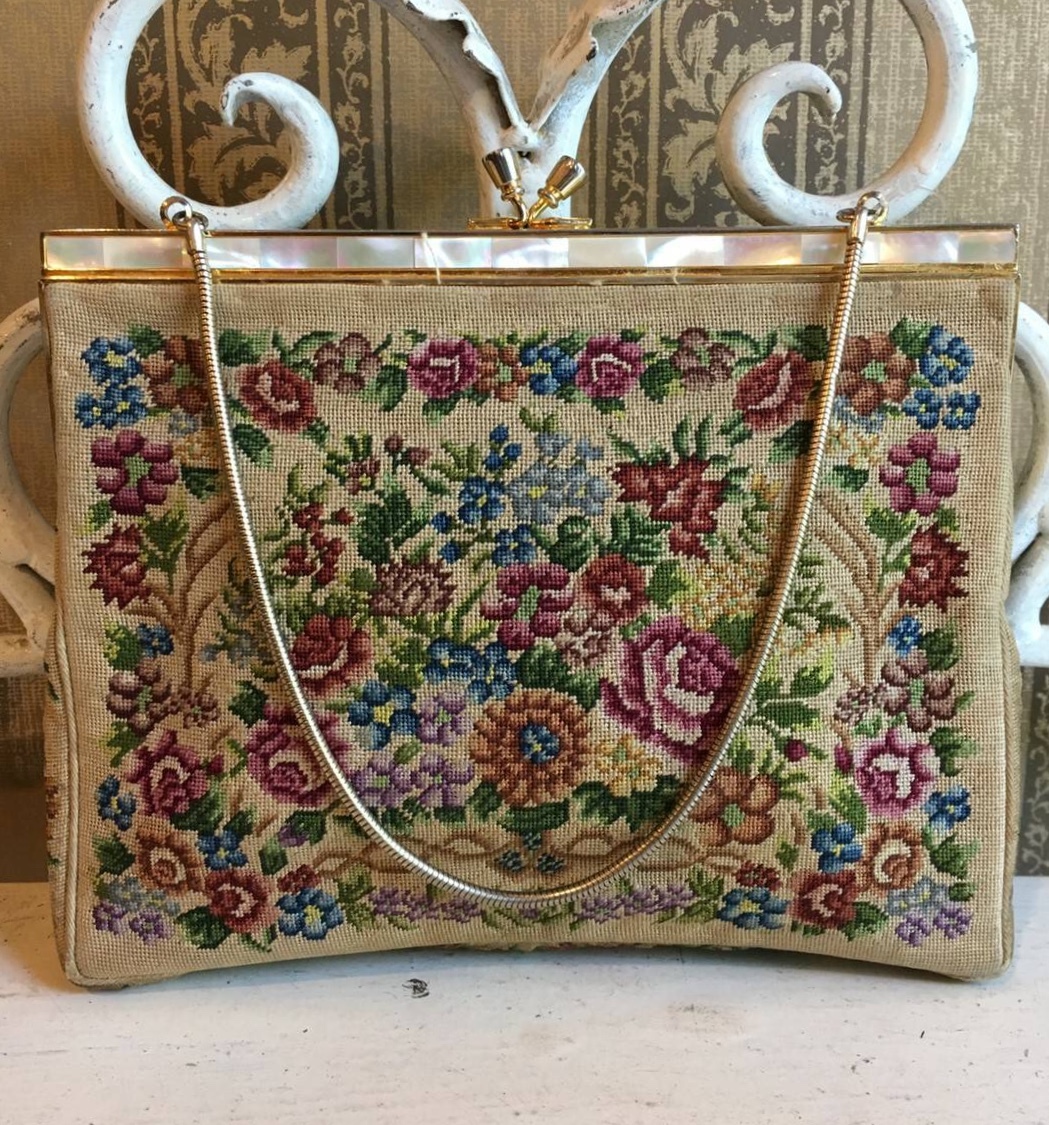 Vintage ヴィンテージ プチポワン ニードルポイント ハンドバッグ