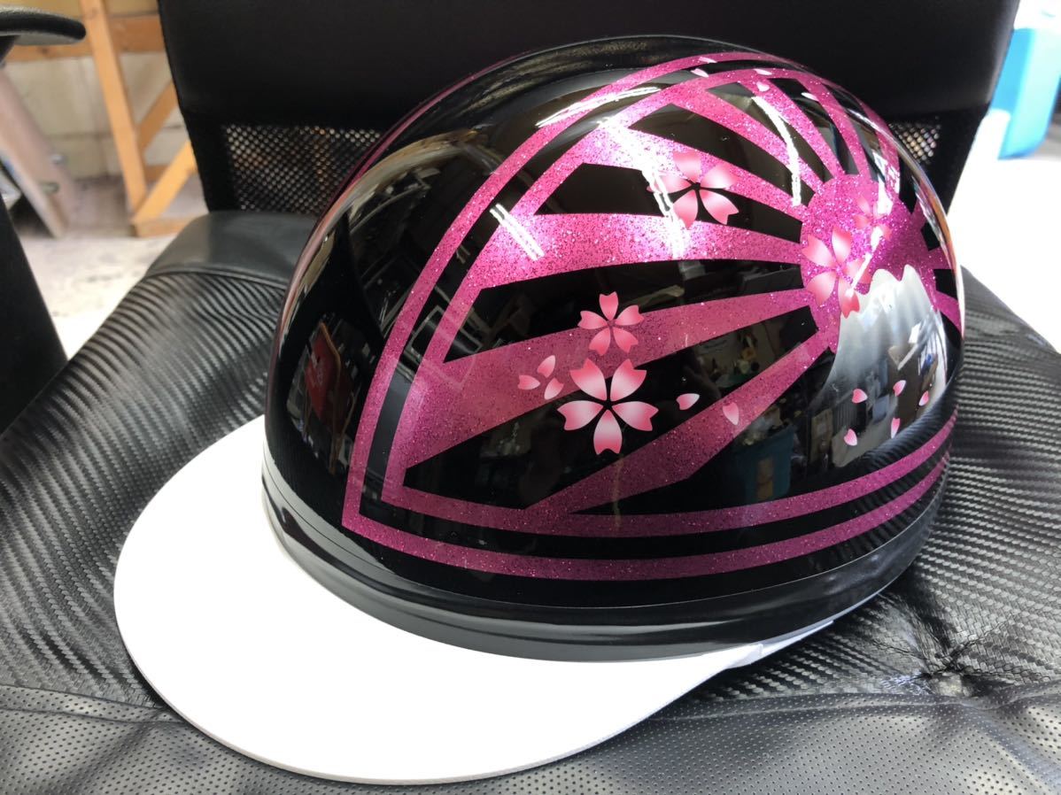 コルク半カスタム富士日章3つボタンブラックピンクラメ 文字あり桜