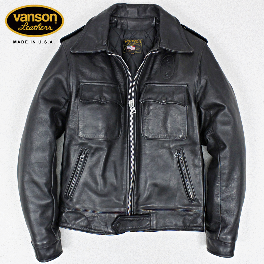 バンソン VANSON ポリスマンジャケット38 黒タロンジッパー/ショット