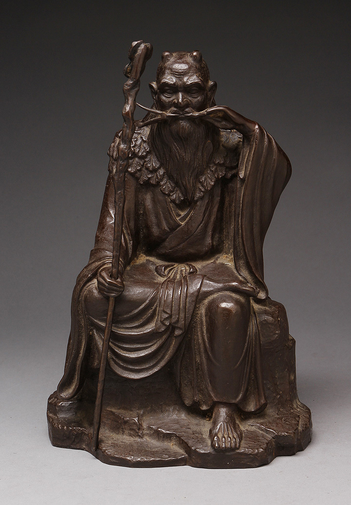 momo 金工 幸山 造 花押 「 鋳銅製 神農像 」 置物高2 BK65 momo 金工