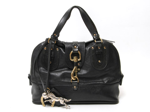 ケララ ハンドバッグ レザー 黒 馬/馬蹄チャーム付き