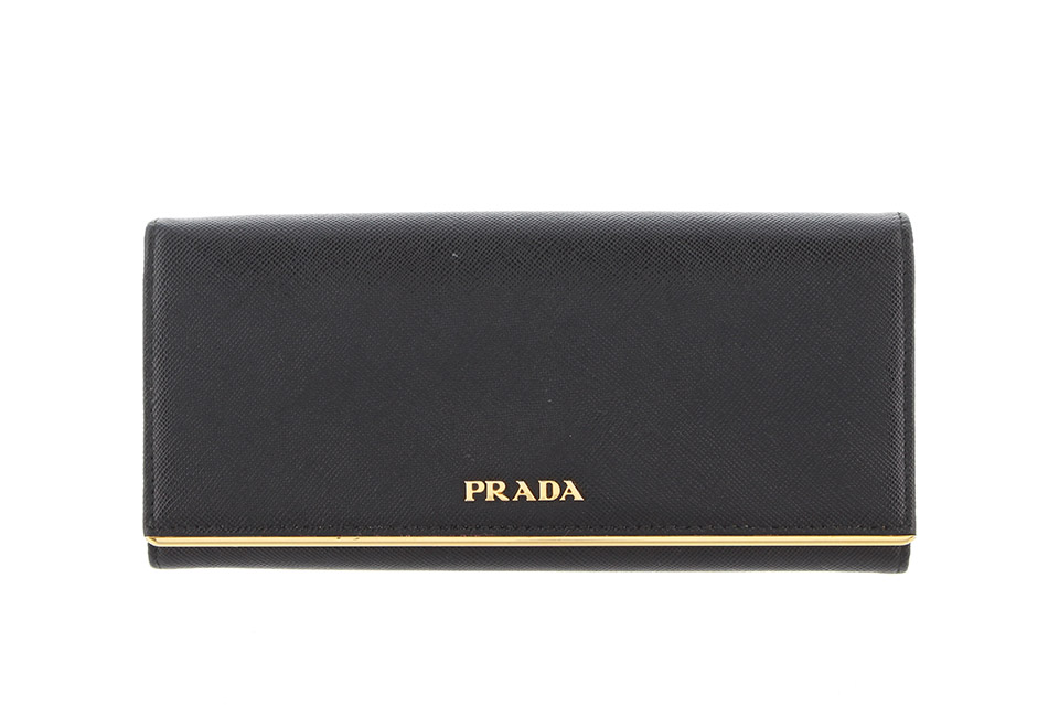 ファスナー長財布 レザー サフィアーノ 黒 ブラック ゴールド金具