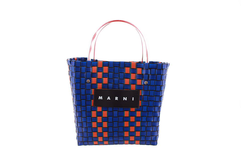 トートバッグ かごバッグ ブルー/オレンジ