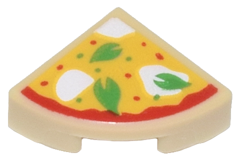 Tile, Round 1 x 1 Quarter with Pizza Slice with Green Basil Leaves