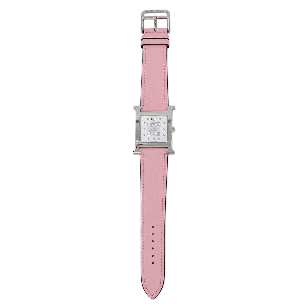 HERMÈS Heure H watch in Rose Sakura Swift leather with Palladium