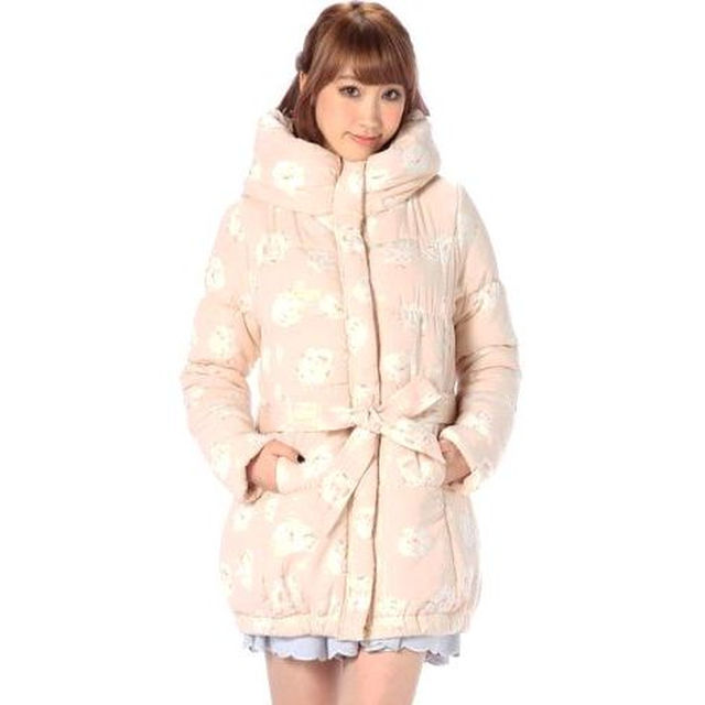 LIZ LISA - リズリサ⭐美品!!花柄ダウンコート ピンク ウエストリボン