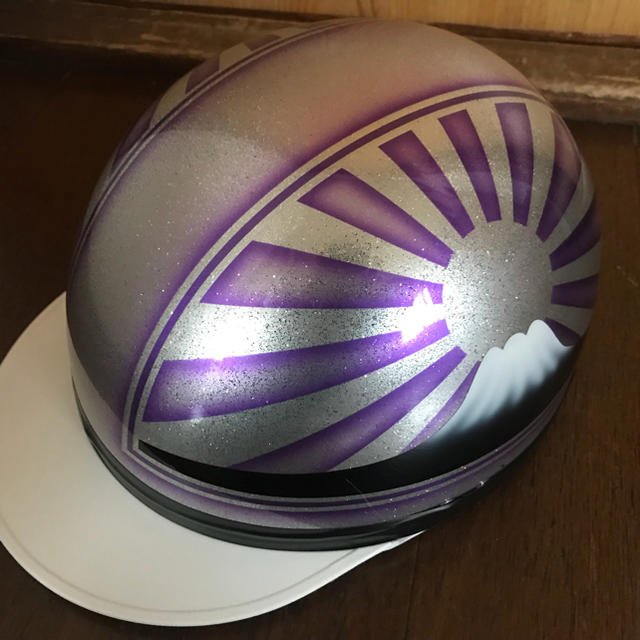 新品塗装 シルバーラメ×紫 ボカシ 富士日章 コルク半 ヘルメットの通販