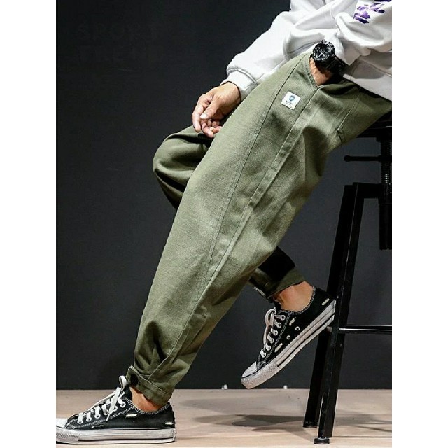 アンクルパンツ メンズ サルエルパンツ 緑 グリーン 男女兼用 七分丈 L