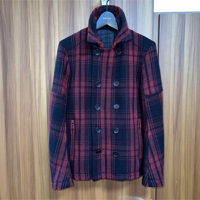 SHELLAC - 美品SHELLACメルトンチェックPコート5351アタッチメント
