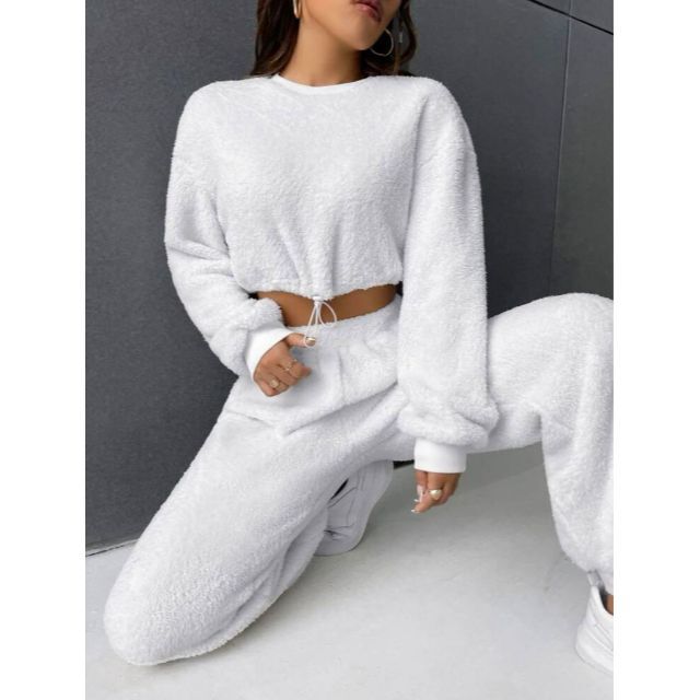 クロップド丈 レディース スウェット上下セット 白 XSの通販 by
