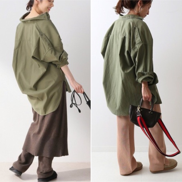 FRAMeWORK - FRAMeWORK バックサテン ミリタリーシャツ カーキ ビック