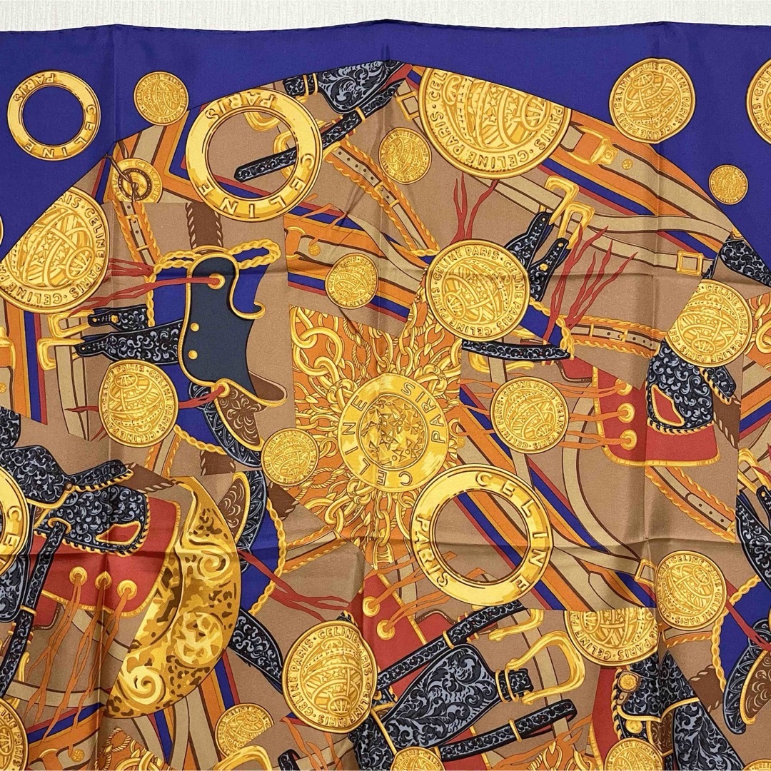極美品✨セリーヌ 大判シルクスカーフ CELINE セリーヌ 鞍 メダル 柄