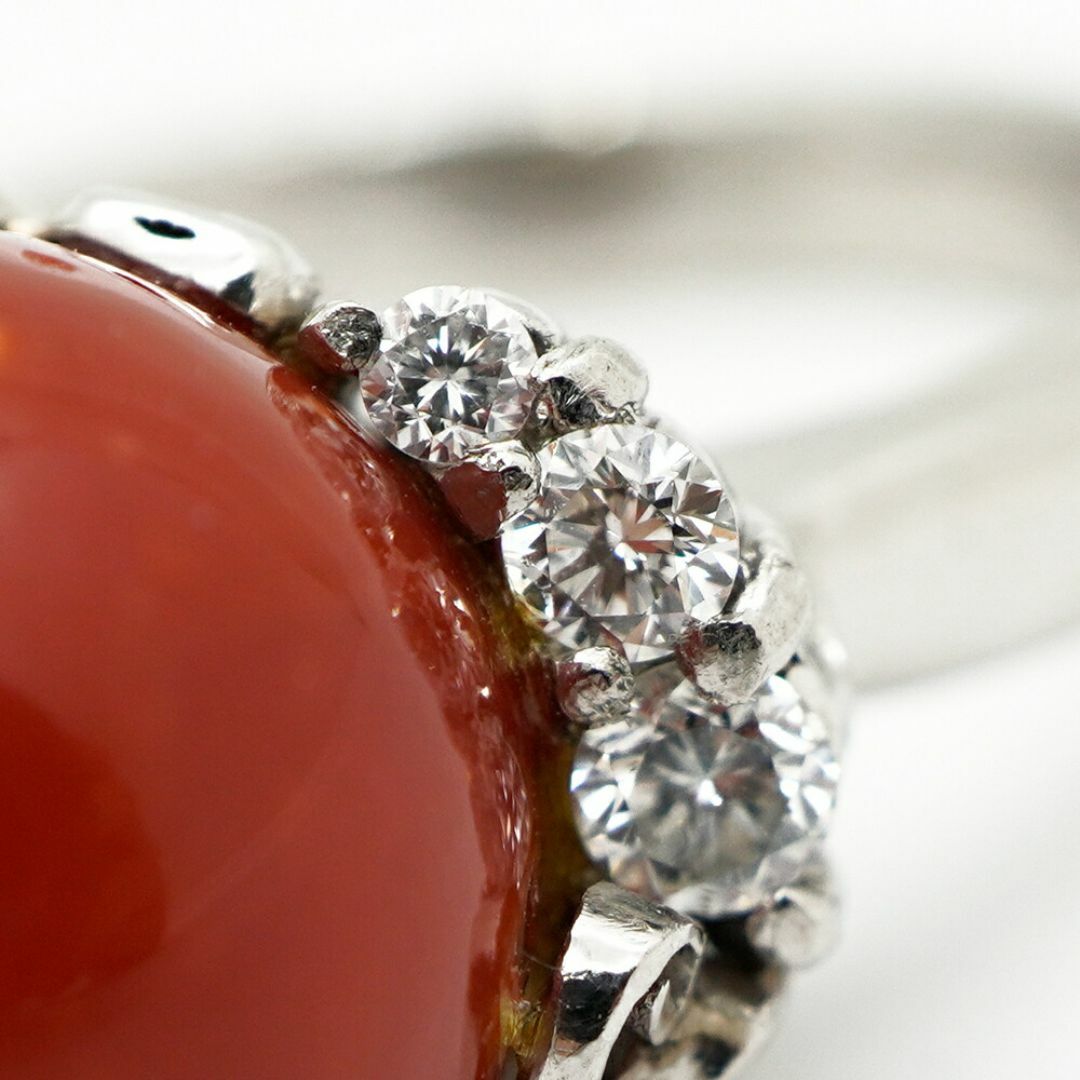 13829 珊瑚 ダイヤ リング 11号 プラチナ pt900 0.28ct 鑑別書付属