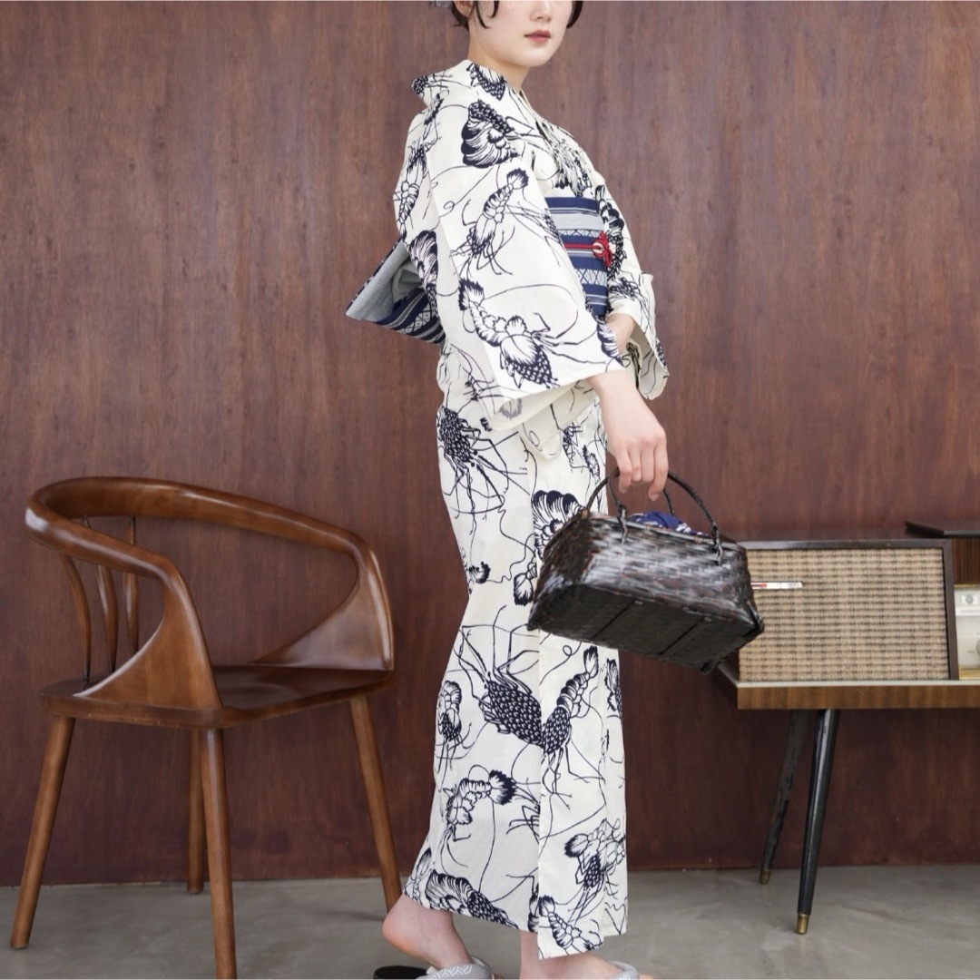 ニコアンティークオリジナル 国内染色 古典柄レトロ 伊勢海老 浴衣