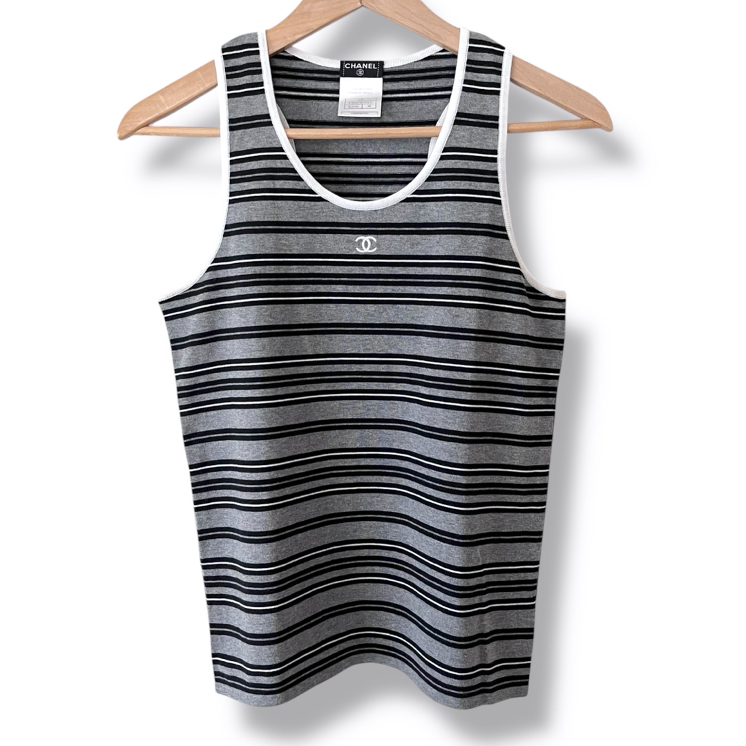 98P CHANEL シャネル 胸ココマーク刺繍 タンクトップ ボーダー CC