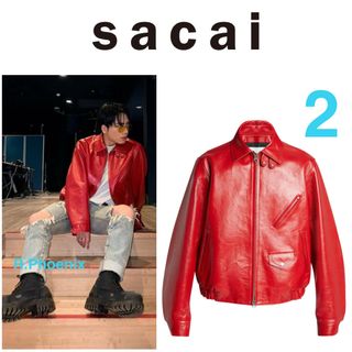 sacai - 【SACAI】25SS ZIP UP LEATHER JACKET RED 2の通販 by R