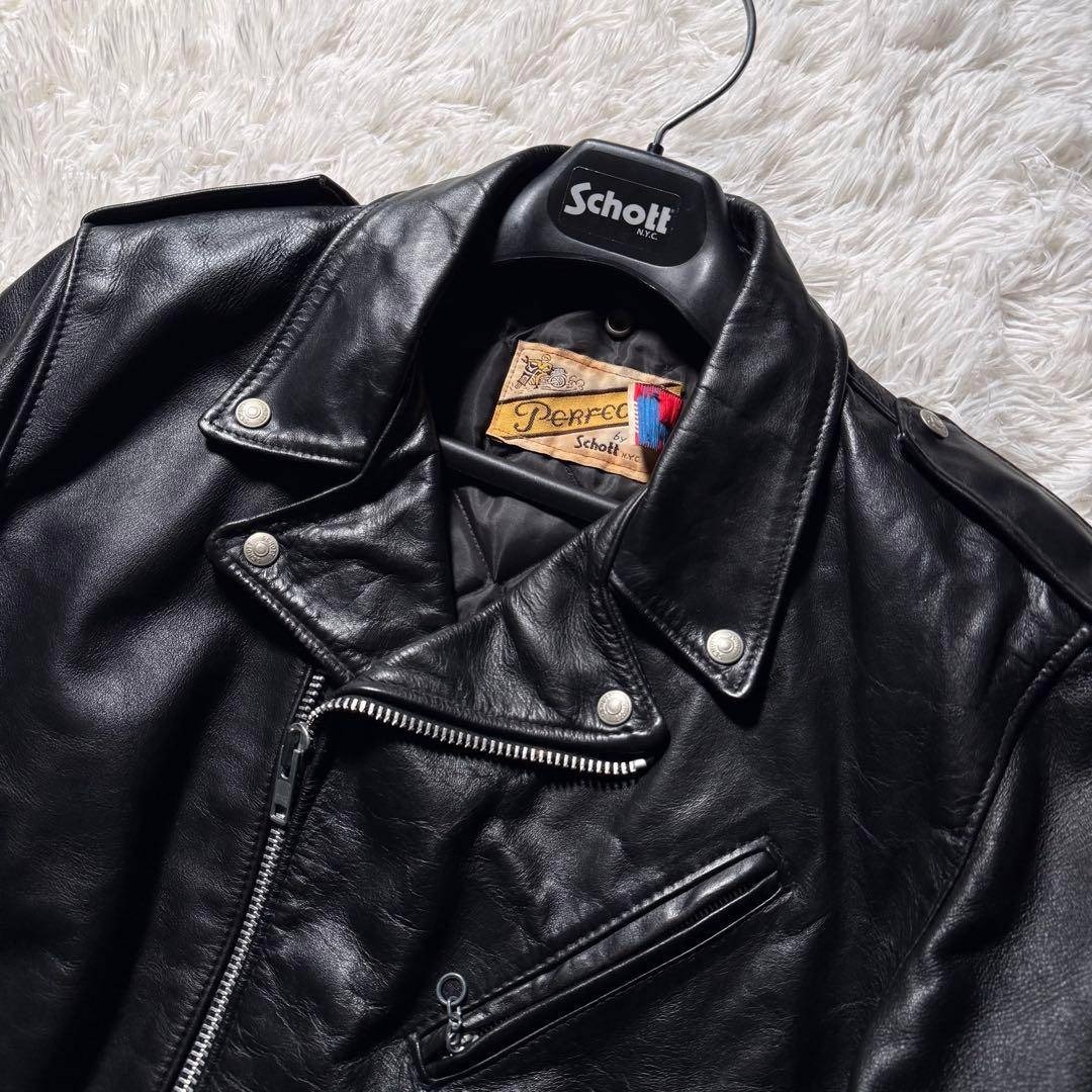schott - 【米国製】schott ライダースジャケット ダブル 本革 黒 44