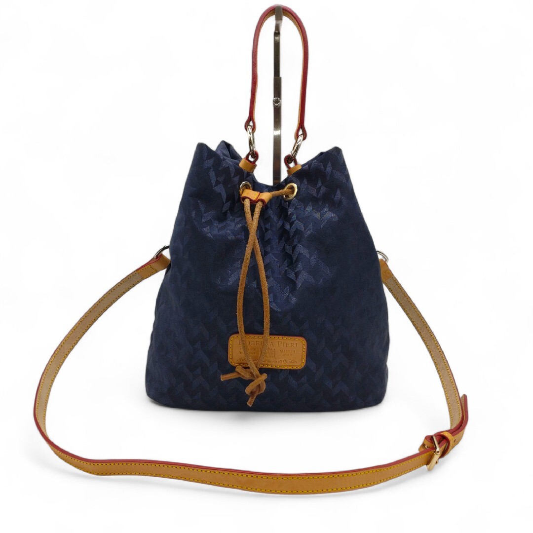 ROBERTA PIERI - 極美 ロベルタピエリ 巾着型 バケットバッグ ネイビー