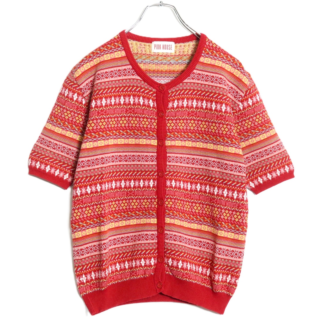 PINK HOUSE - ピンクハウス☆ニットカーディガン 半袖 赤系 前開き