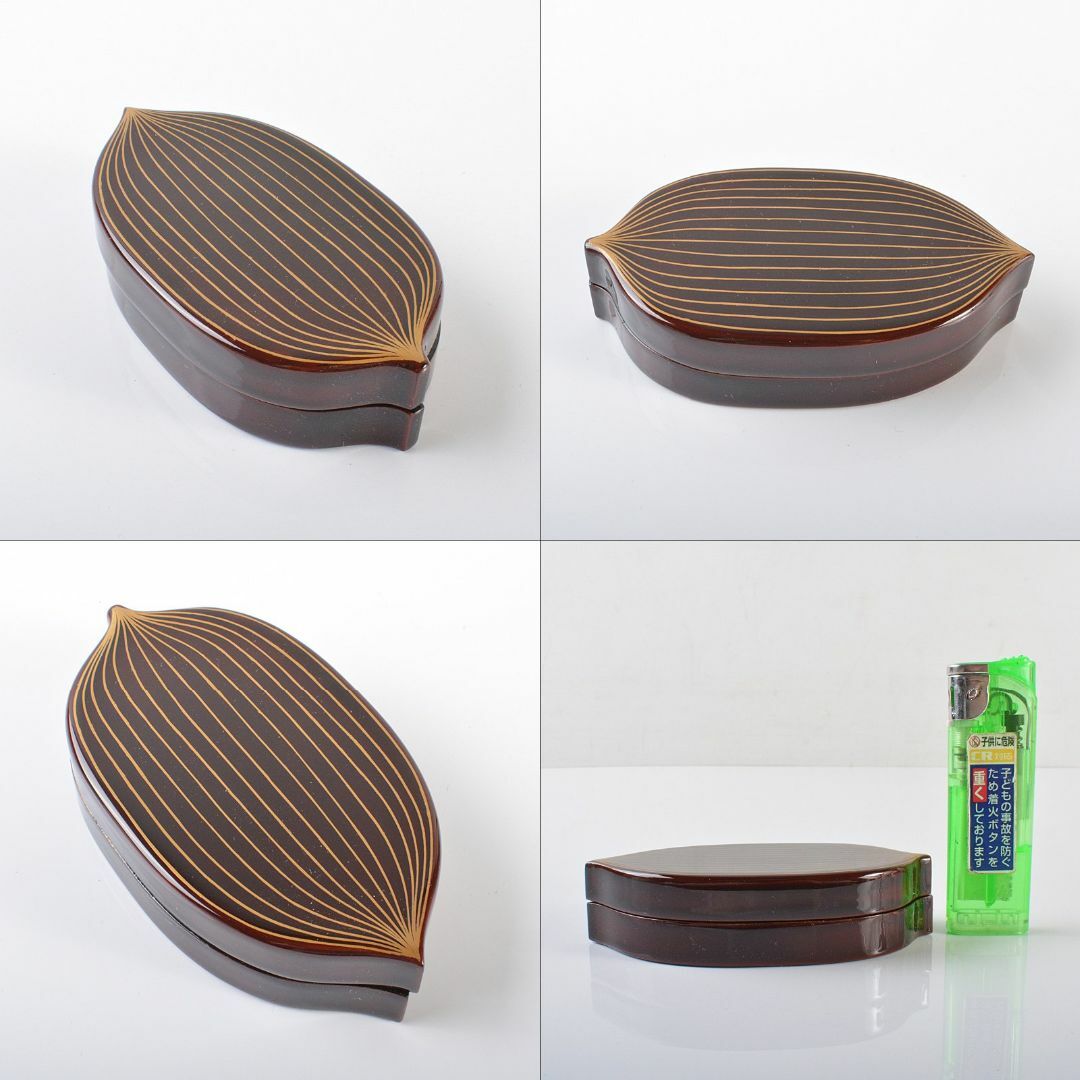 茶道具 加賀蒔絵 中村宗尹作 鵬雲斎好写 笹葉形 香合 共