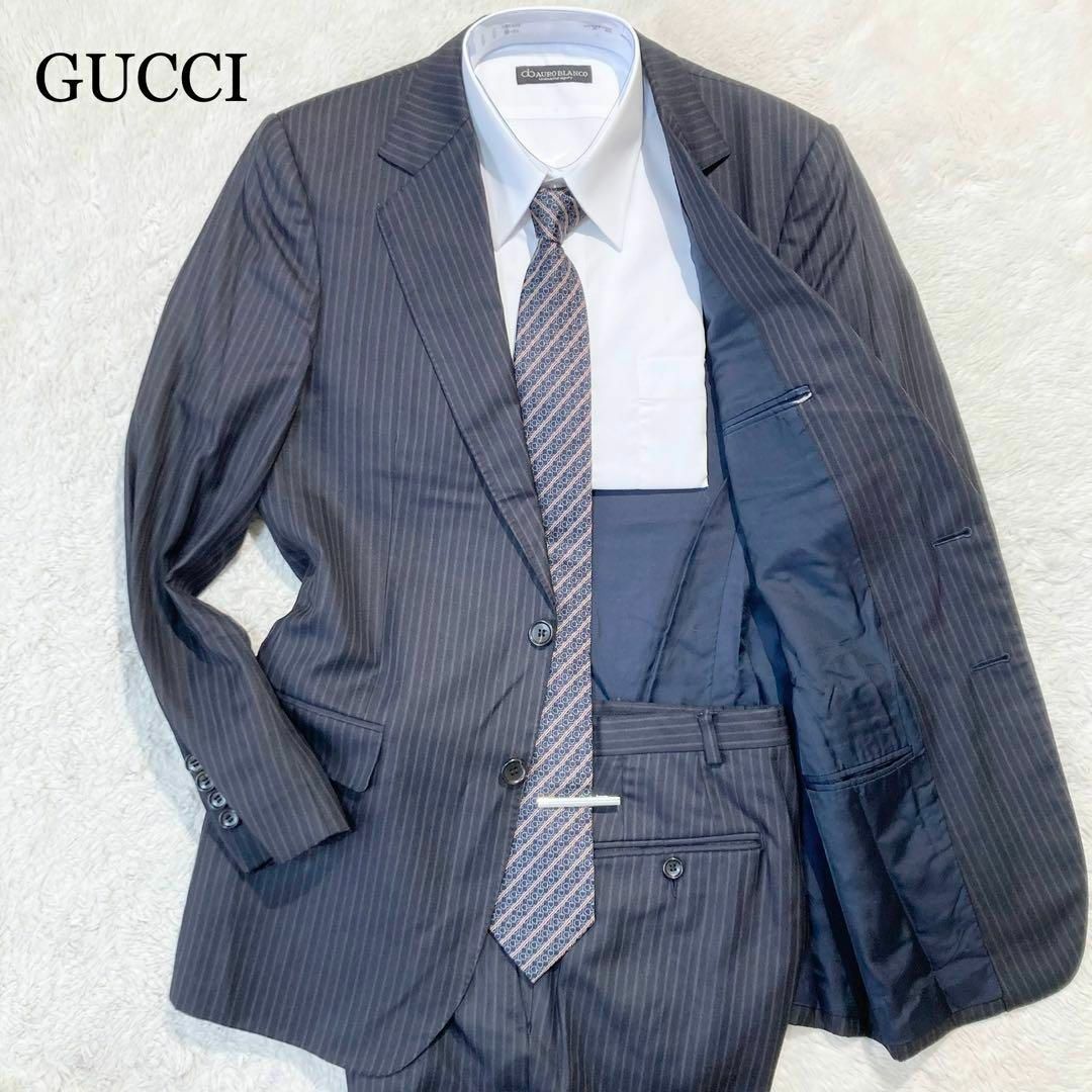 GUCCI - 【極美品】GUCCI グッチ 紺 濃紺 ネイビー ストライプ 総裏