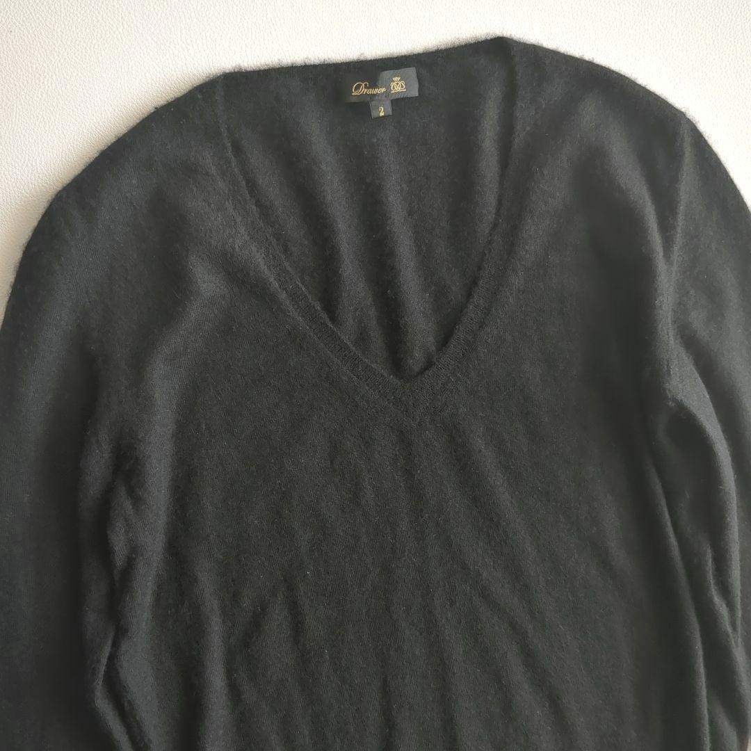 ドゥロワー ニット カシミヤ100% ファー 薄手 Vネック ブラック 2 M