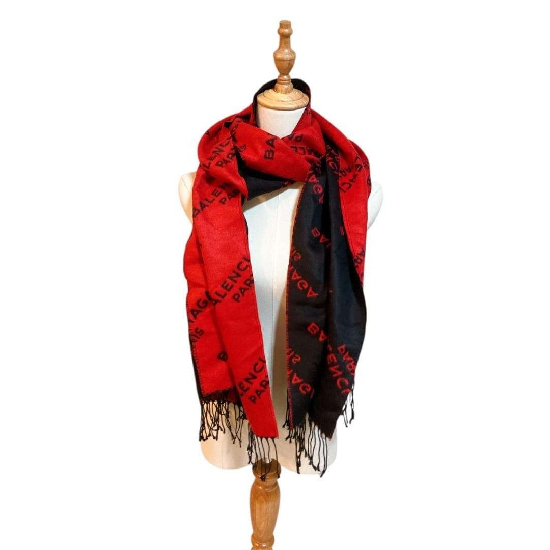 LUKEVI-BALENCIAGA フリンジ マフラー 防寒具 レッド系×ブラック系