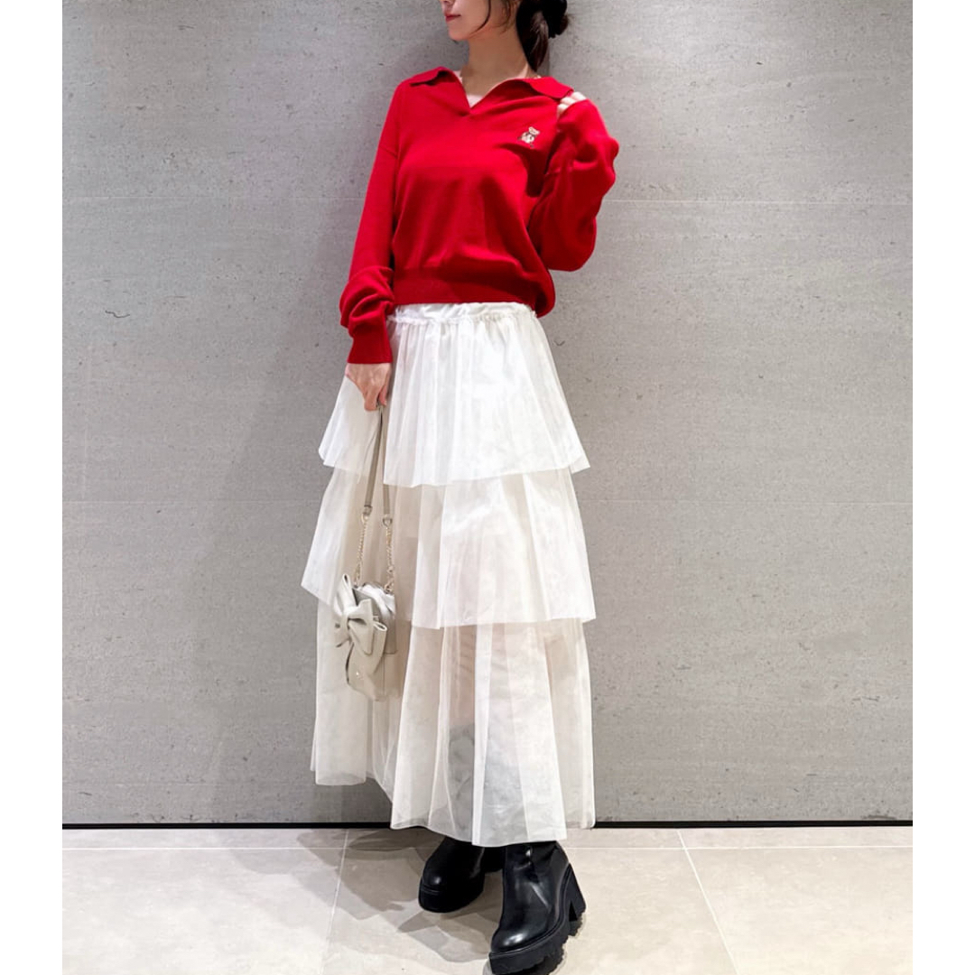 SNIDEL - snidel スナ リボンベアスキッパーニットプルオーバー 赤の