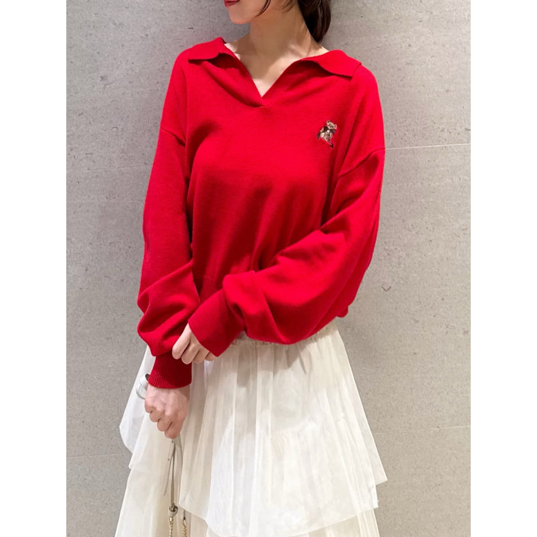 SNIDEL - snidel スナ リボンベアスキッパーニットプルオーバー 赤の