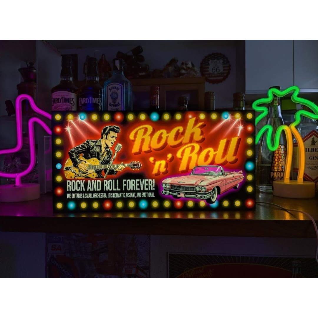 Lサイズ】ロックンロール ロカビリー アメ車 看板 置物 雑貨 ライトBOX