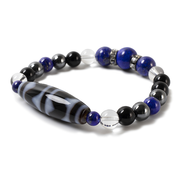 四線虎牙天珠・ラピスラズリ ジー（dZi）デザインブレスレット｜天然石