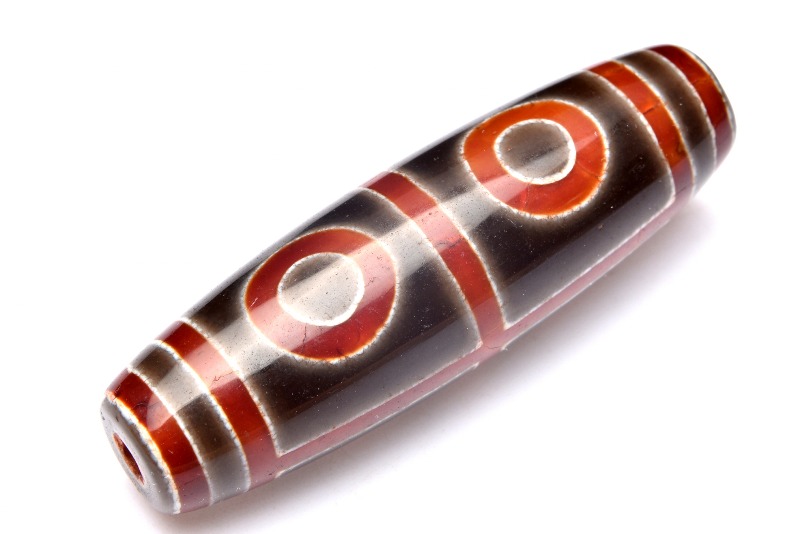 朱砂四眼天珠 49x15mm 天珠(貫通穴) ルース 1個売り_PRG1204 - 天然石