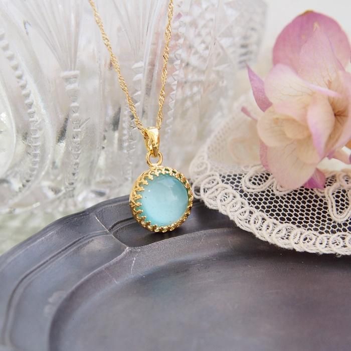 ヴィンテージガラス アクアマリンブルー ラウンド ネックレス