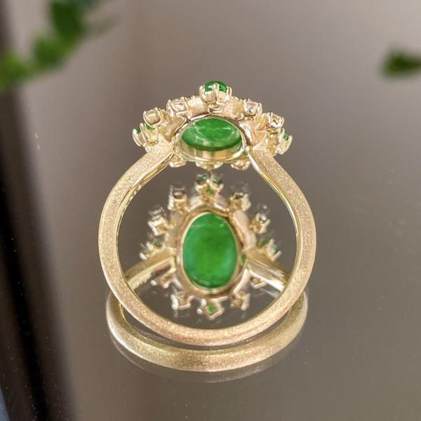 K18YG☆ろうかん翡翠の贅沢リング オリジナル制作 2.79/0.22/0.13ct