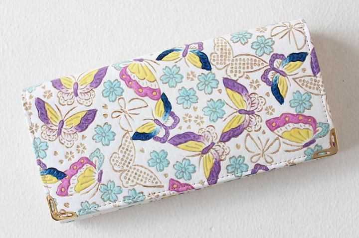 姫路・姫革細工】 長財布 ＜蝶・ブルー＞ - 伝統工芸・和遊苑