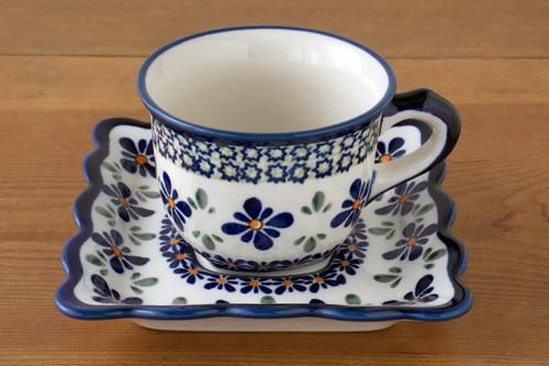 ボレス」カップ＆ソーサー・スクエア0.15L【菱花 青×緑】 - ポーランド