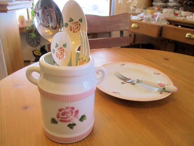 マニーローズ 陶器カントリーチェック スプーンコンテナ - 「フランス