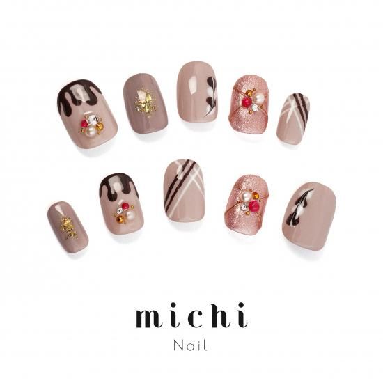 ブラウン×ベージュのチョコレートネイル- ネイルチップ専門店ミチネイル