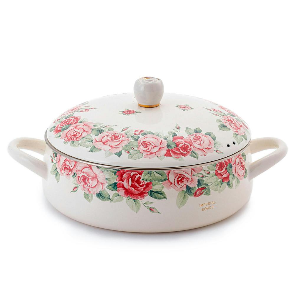 エジリー インペリアルローズ 琺瑯 両手鍋 浅型 24cm 薔薇 ガス火 IH
