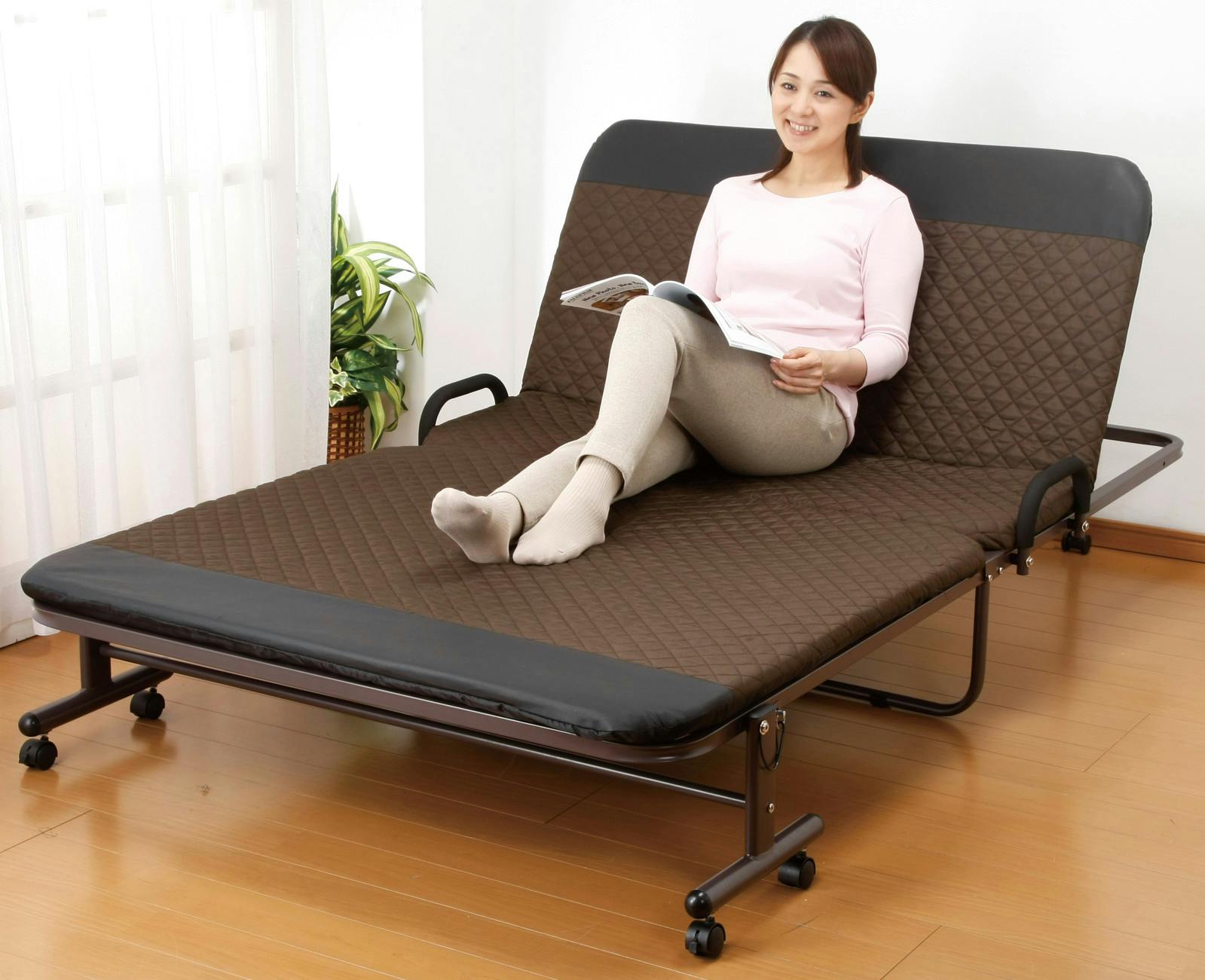 収納式 リクライニング ベッド 14段階 セミダブル ブラウン（14段階
