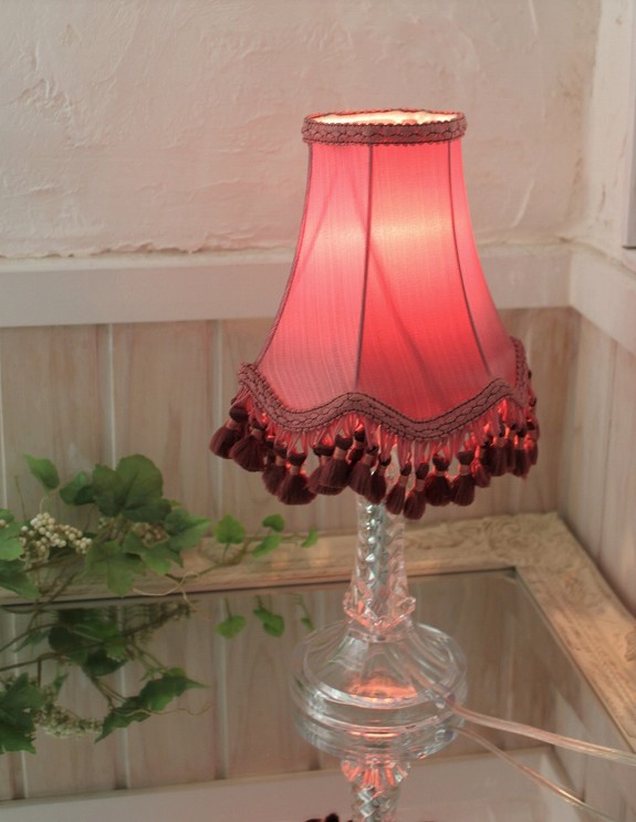 英国アンティーク、深いワインレッドの美しいフリンジ付き布シェード