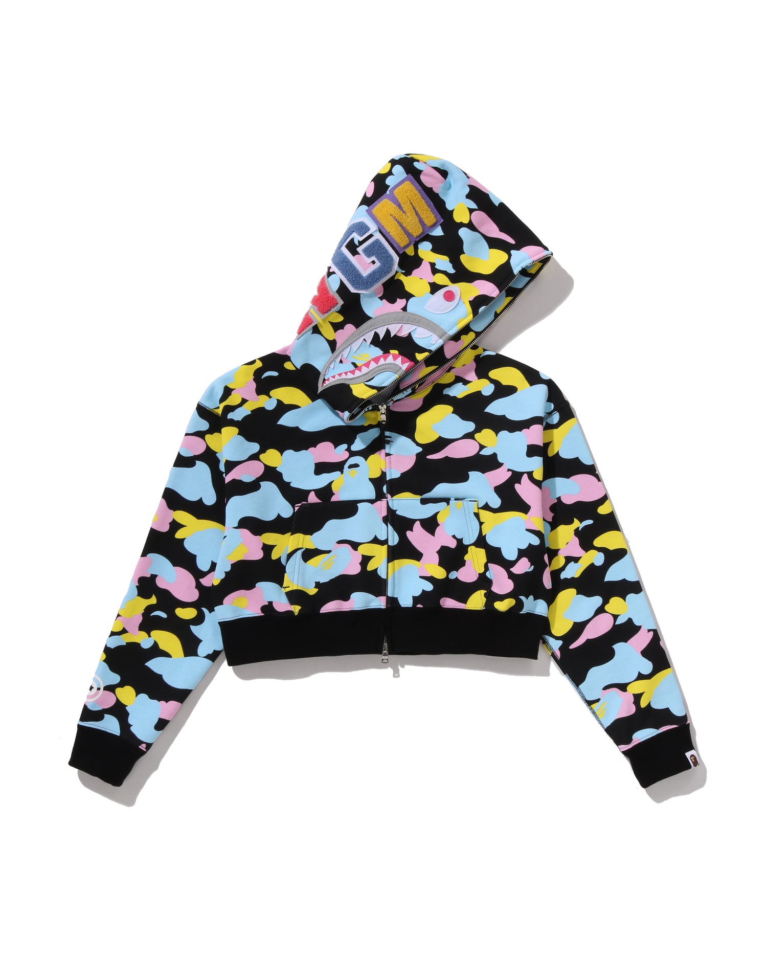 A BATHING APE® New Multi Camo Shark Cropped Full Zip Hoodie | Bape