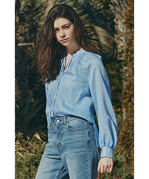 ◇シアーストライプギャザーブラウス（0315110312