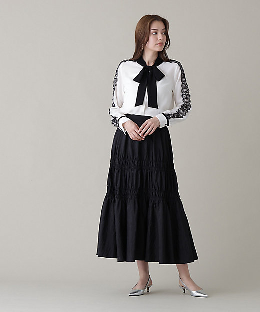 レースコンビバイカラーリボンブラウス（0316110325