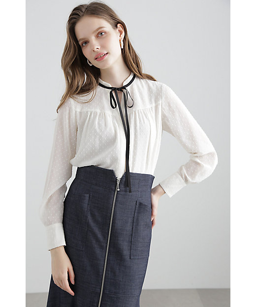 ◇カットジャカードリボンブラウス（0313110233