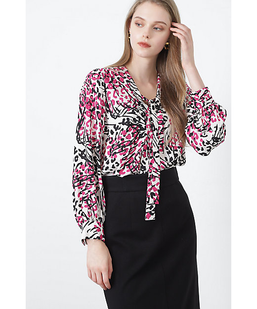 ◇［WEB限定カラー］レオパードミックスプリントブラウス